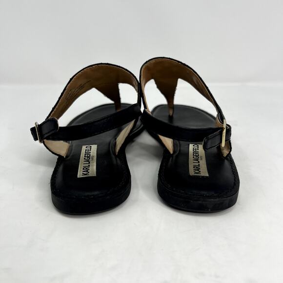 Karl Lagerfeld Black Quilted Leather T-Strap Sandals - Picture 3 of 8